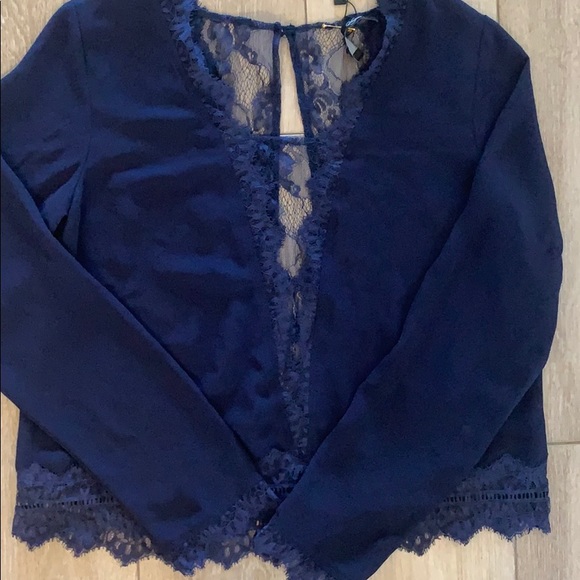 NWT Sugarlips Navy Blue Lace Long Sleeve Blouse - Picture 3 of 4